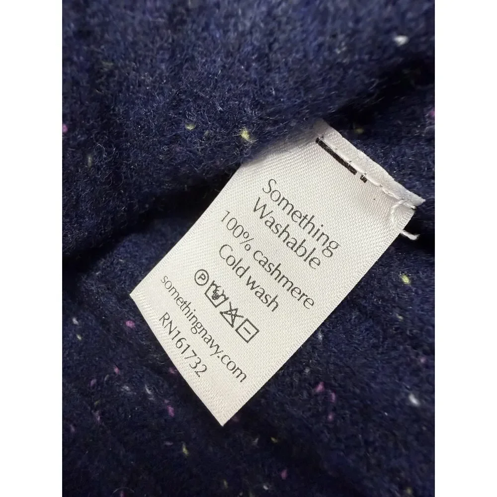Something Navy 100% Cashmere Ribbed Metallic Speckle Sweater Blue L